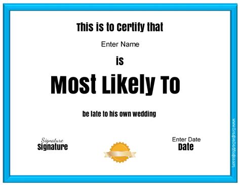 Most Likely To Certificate Template