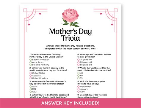 Mothers Day Trivia Questions And Answers Printable