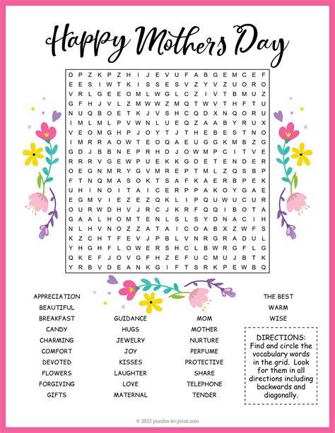 Mothers Day Word Search Free Printable