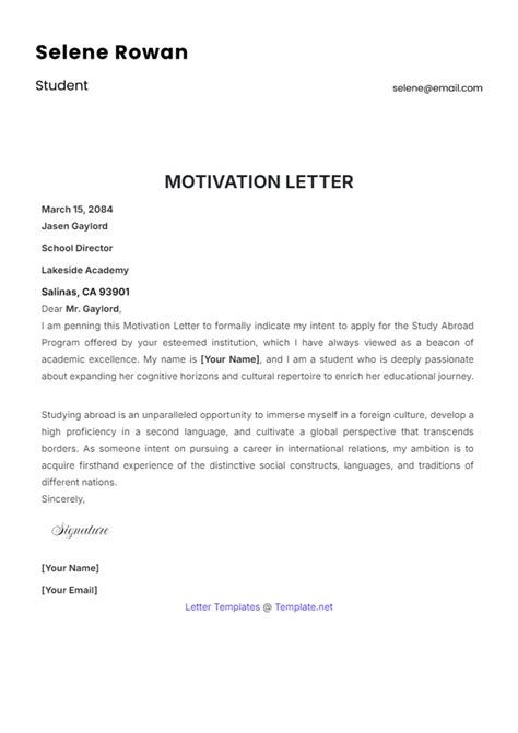 Motivation Letter Template