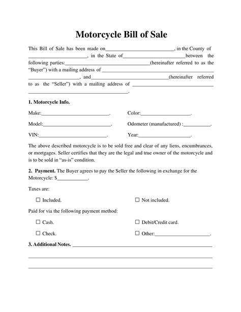 Motorcycle Bill Of Sale Template