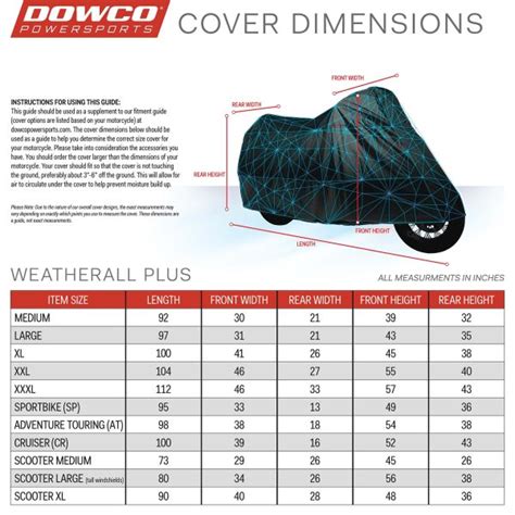 Motorcycle Cover Size Chart