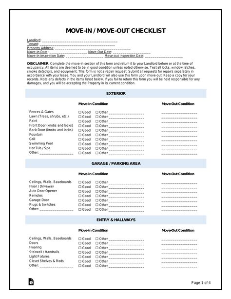 Move In Move Out Checklist Template