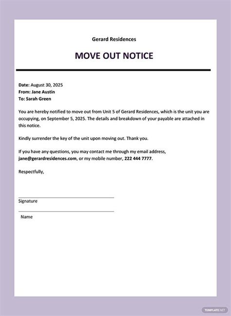 Moving Out Notice Template
