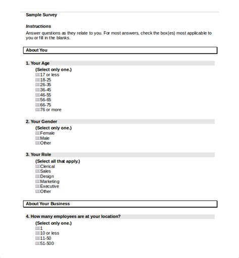 Ms Word Survey Template
