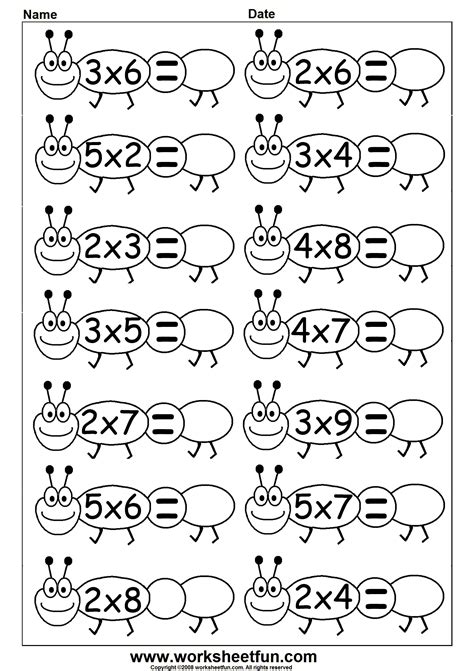 Multiplication Fact Sheet Printable