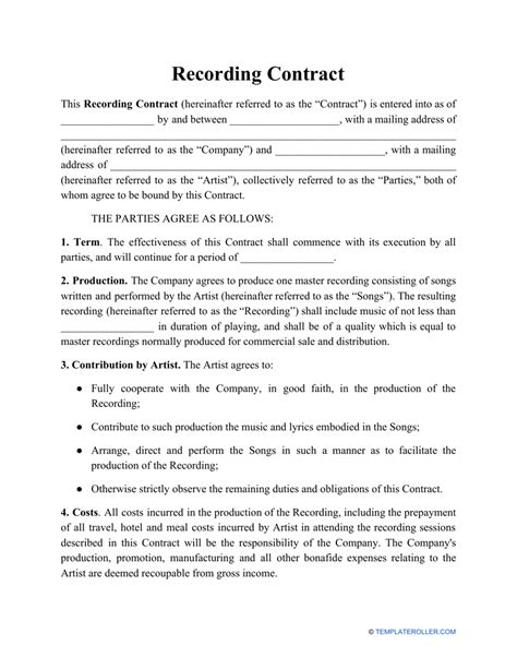 Music Recording Contract Template
