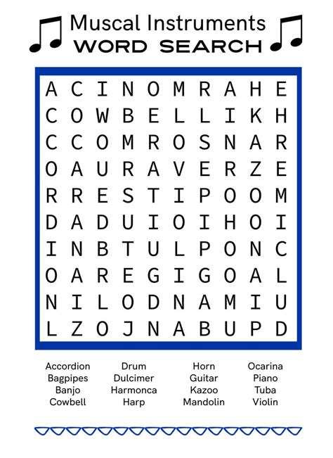 Music Word Search Free Printable