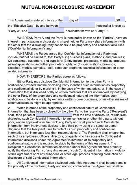Mutual Non Disclosure Agreement Template Word
