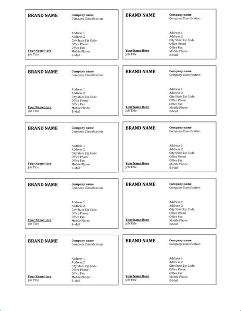 Name Card Template Word