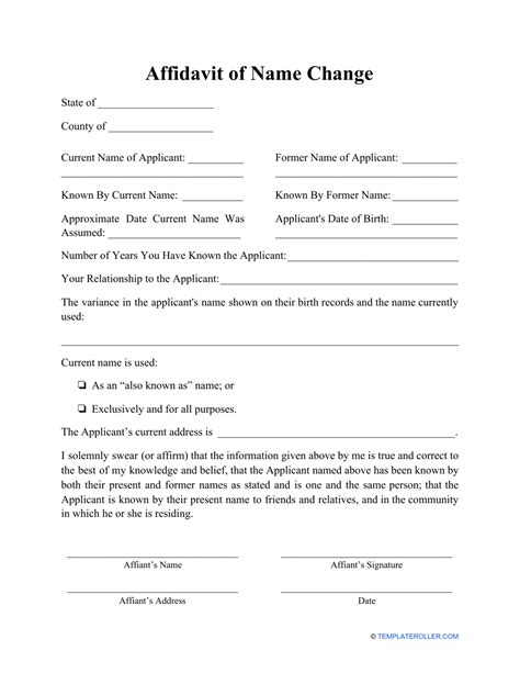 Name Change Affidavit Template