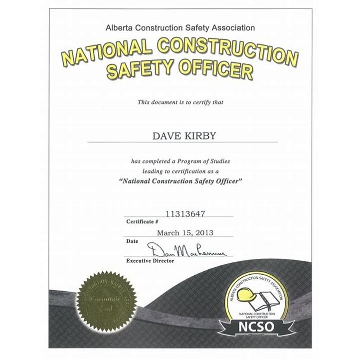 National Construction Safety Officer certificate BC