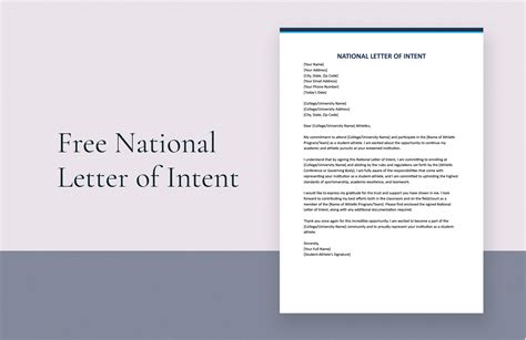 National Letter Of Intent Template