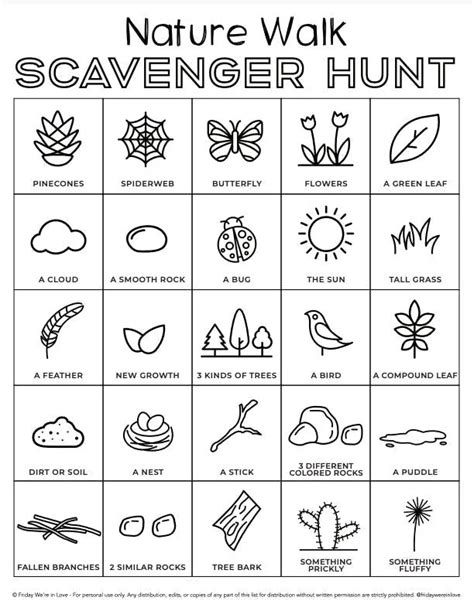 Nature Walk Scavenger Hunt Printable