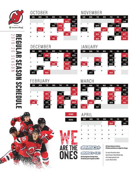 New Jersey Devils Printable Schedule