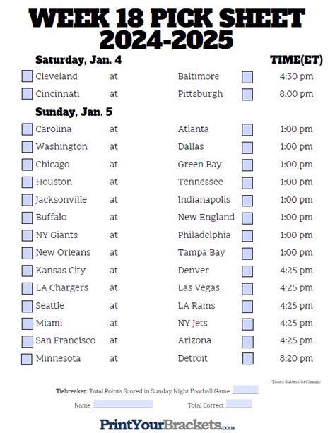 Nfl Printable Picks