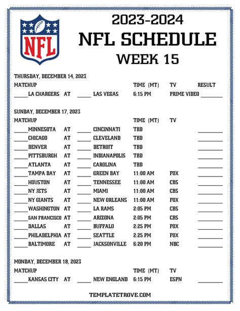 Nfl Week 15 Printable Schedule