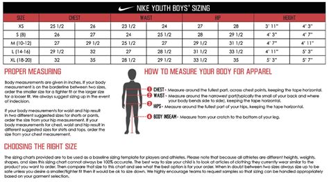 Nike Size Chart For Youth