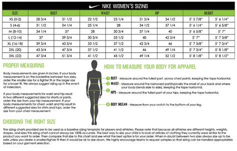 Nike Sizing Chart Womens Shorts