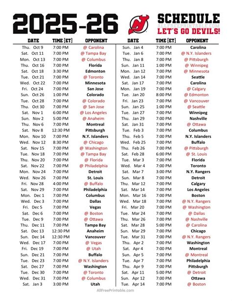 Nj Devils Printable Schedule