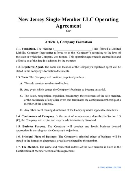 Nj Llc Operating Agreement Template