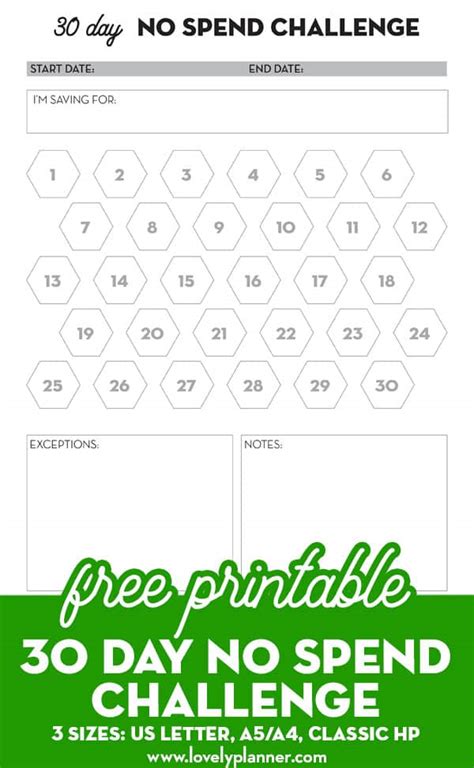No Spend Challenge Printable