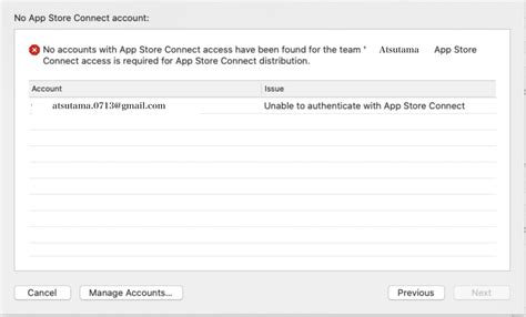 No accounts with iTunes Connect access have been found for the team