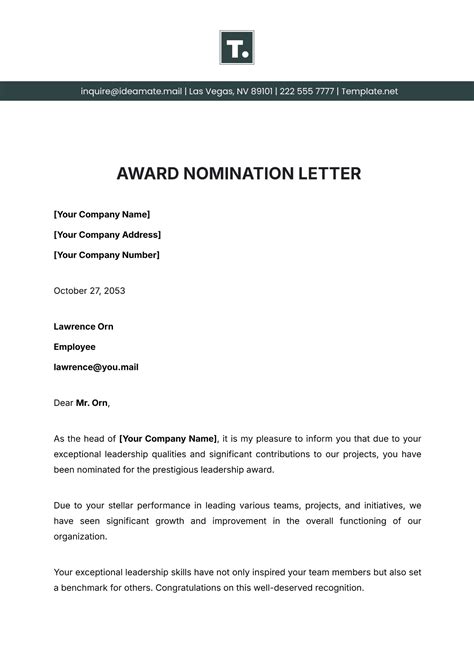 Nomination Template Letter