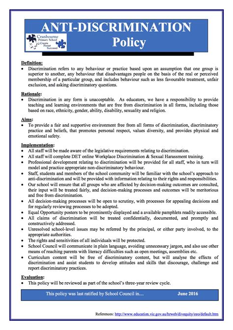 Non Discrimination Policy Template