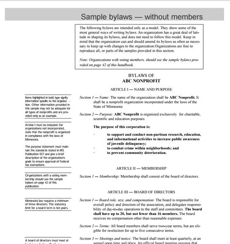 Non Profit Bylaws Template