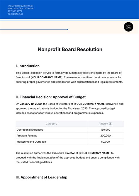 Nonprofit Resolution Template
