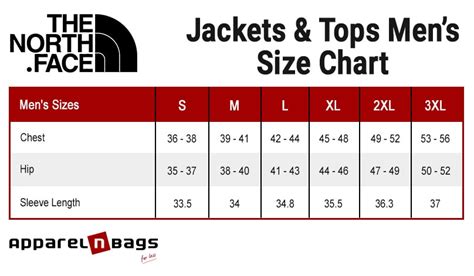 North Face Size Chart Mens