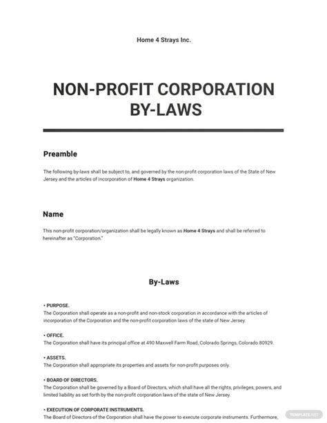 Not For Profit Bylaws Template