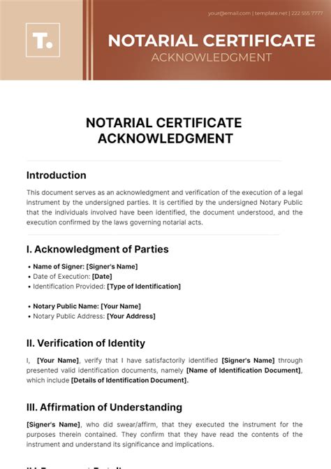 Notarial Certificate Template