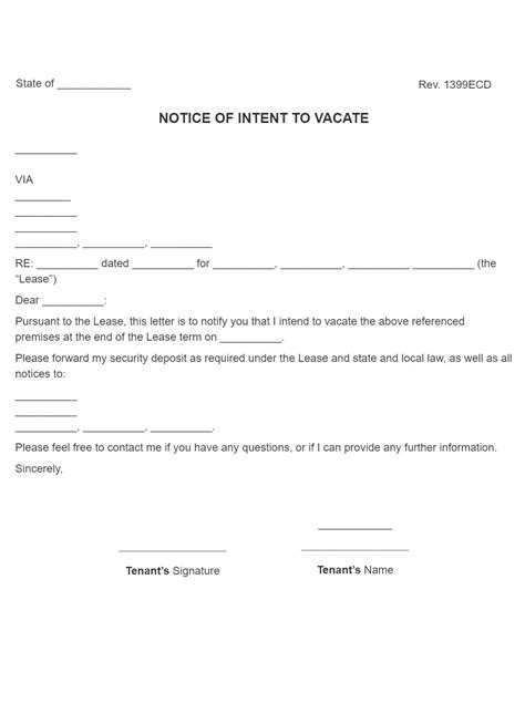 Notice Of Intent To Vacate Template