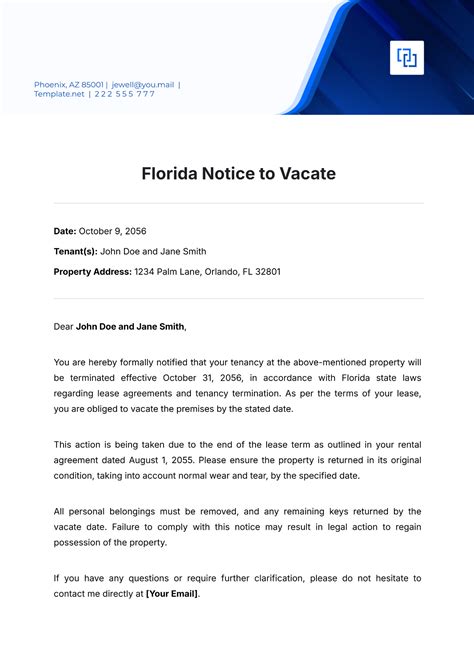 Notice To Vacate Florida Template
