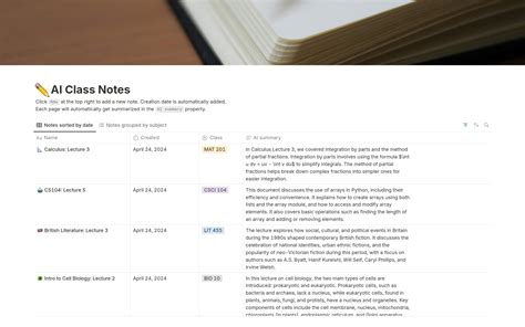 Notion School Notes Template