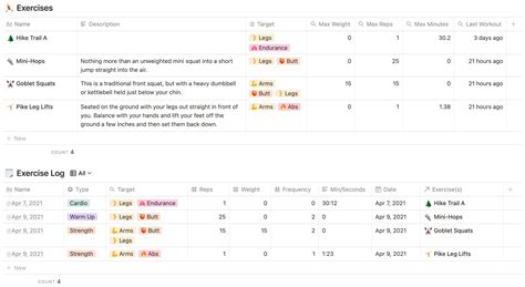 Notion Workout Template