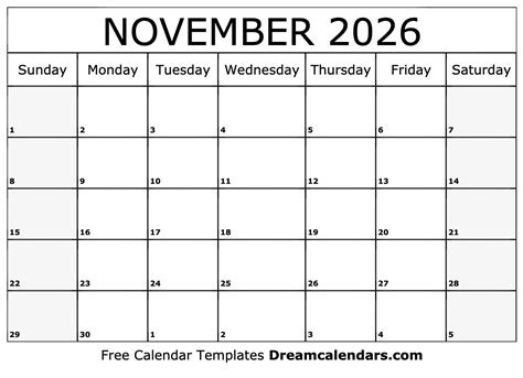 Nov Calendar Template