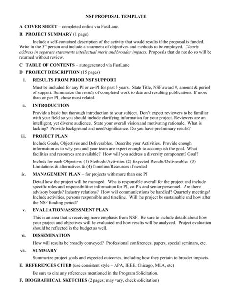 Nsf Proposal Template Word