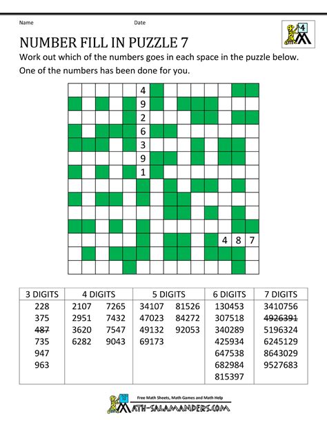 Number Fill It In Puzzles Printable