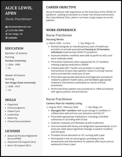 Nurse Practitioner Curriculum Vitae Template