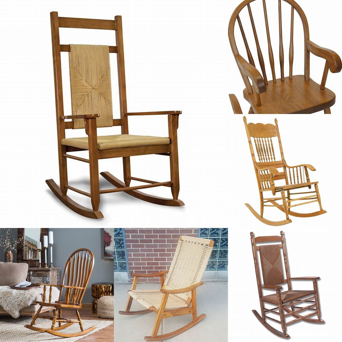 Oak rocking chair with woven seat