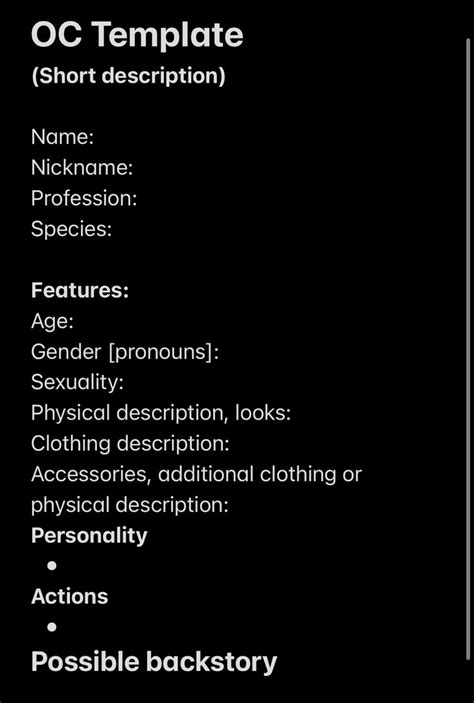 Oc Description Template