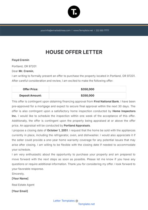Offer Letter Template For House