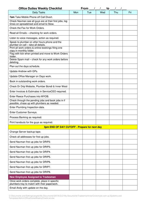 Office Checklist Template