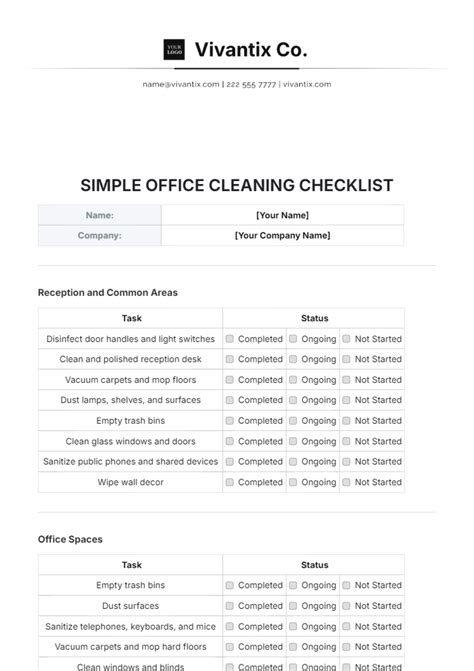 Office Cleaning Checklist Template