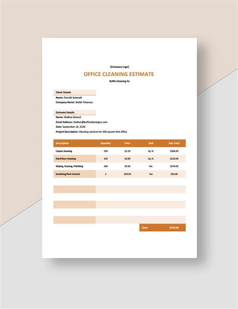Office Cleaning Estimate Template