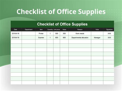 Office Supply Checklist Template
