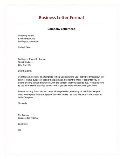 Official Letter Format Template